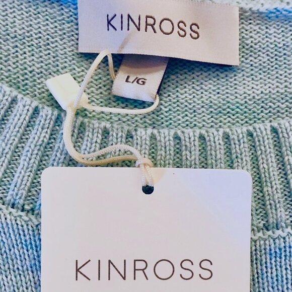 KINROSS 100% Cotton Sweater Iced Aqua Short Sleeve Round Hem Crew Neck Size L - Picture 4 of 14